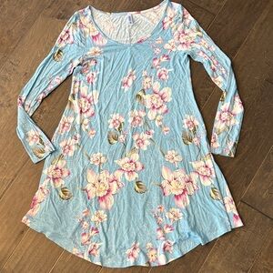 Chic Floral Long Sleeve Dress in Blue